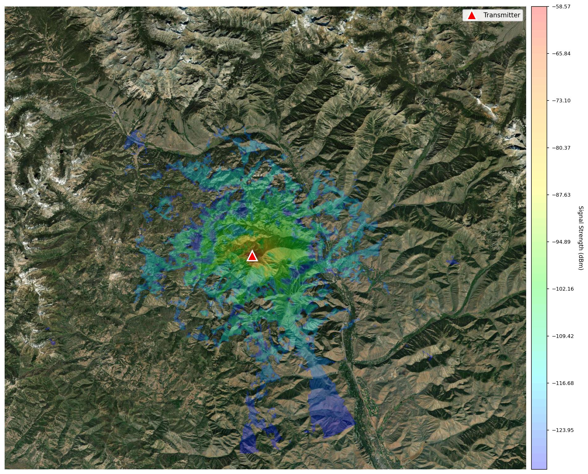 RF Studio terrain-aware coverage heatmap